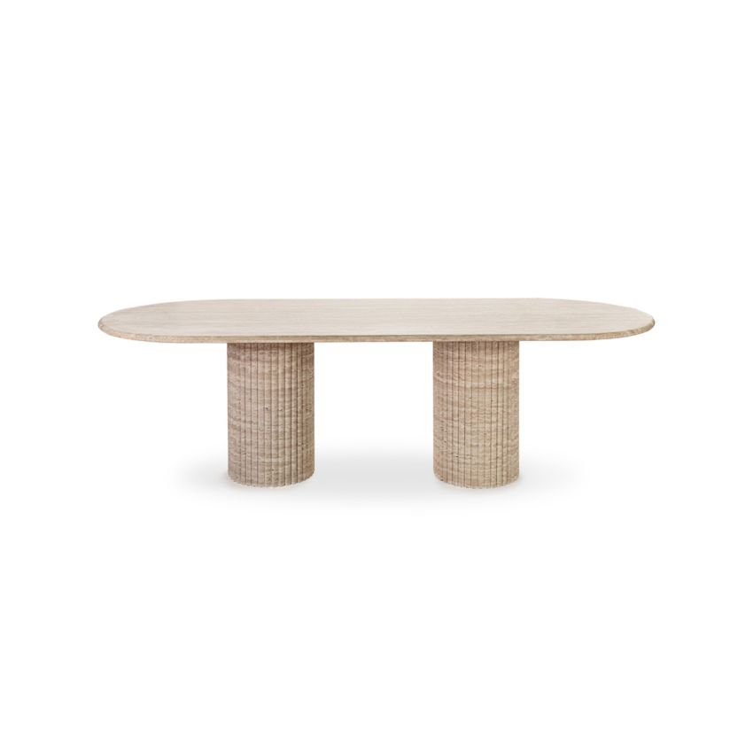 Colonna Fluted Oval Travertine Dining Table