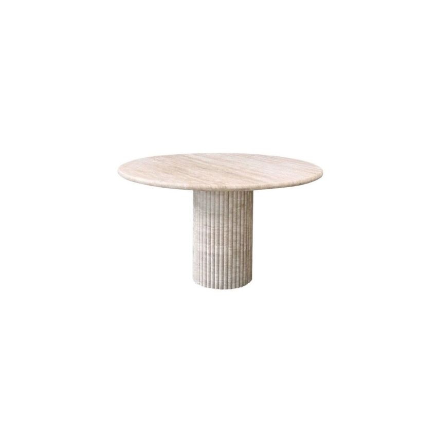 Colonna Fluted Round Travertine Dining Table