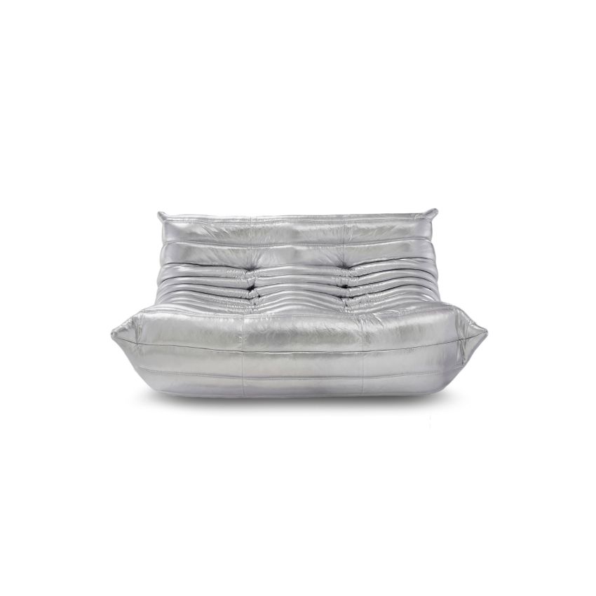 Michel Ducaroy Metallic Chrome Portside 2 Seater Fabric Loveseat